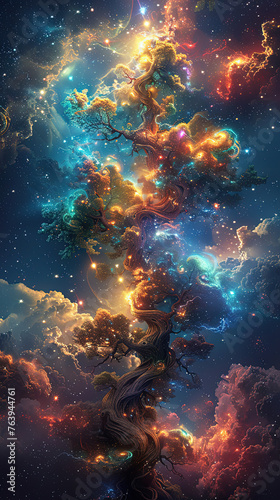 Divine Glowing Surreal Tree in Chroma Nebula