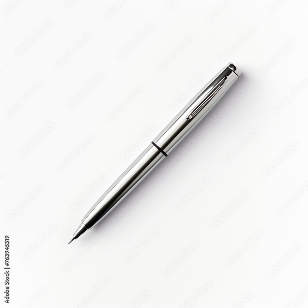 minimal design chrome pen on white back ground ar сreated with Generative Ai minimal design chrome pen on white back ground ar сreated with Generative Ai
