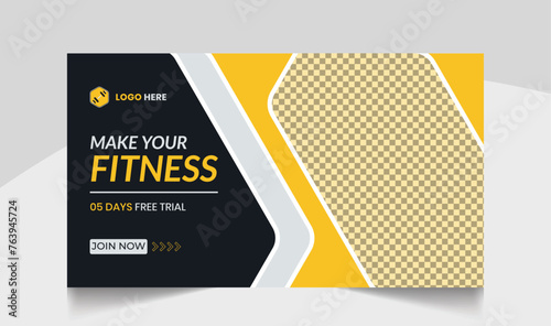 Muscle body youtube thumbnail gym fitness training design gym workout youTube channel thumbnail and workout web banner template for body fitness workout
video thumbnail