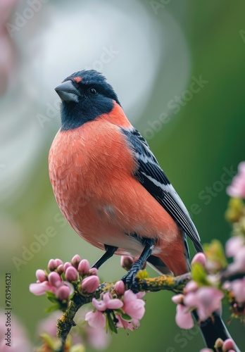 Bullfinch sits on a branch in its natural habitat