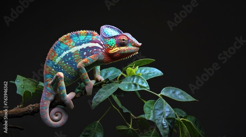 Colorful Chameleon on a Green Branch