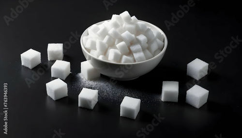 Cubes of sugar on black background