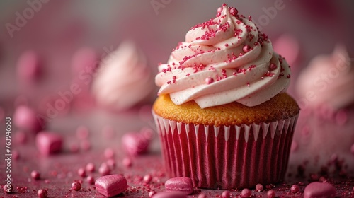 Pink Cupcake with Sprinkles Close-Up