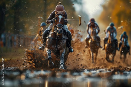 he intense action of a polo match, with horses and riders racing across the field in a thrilling display of speed and skill