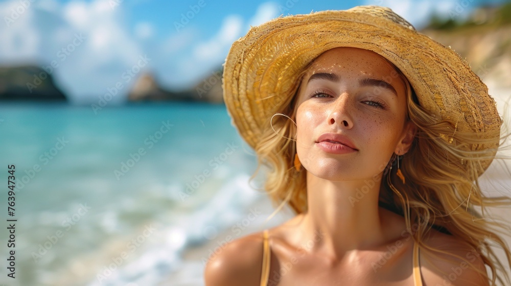  the joy of a young woman enjoying a sun-kissed soak in crystal blue waters, with the shimmering reflections of sunlight adding to the ambiance of summertime bliss