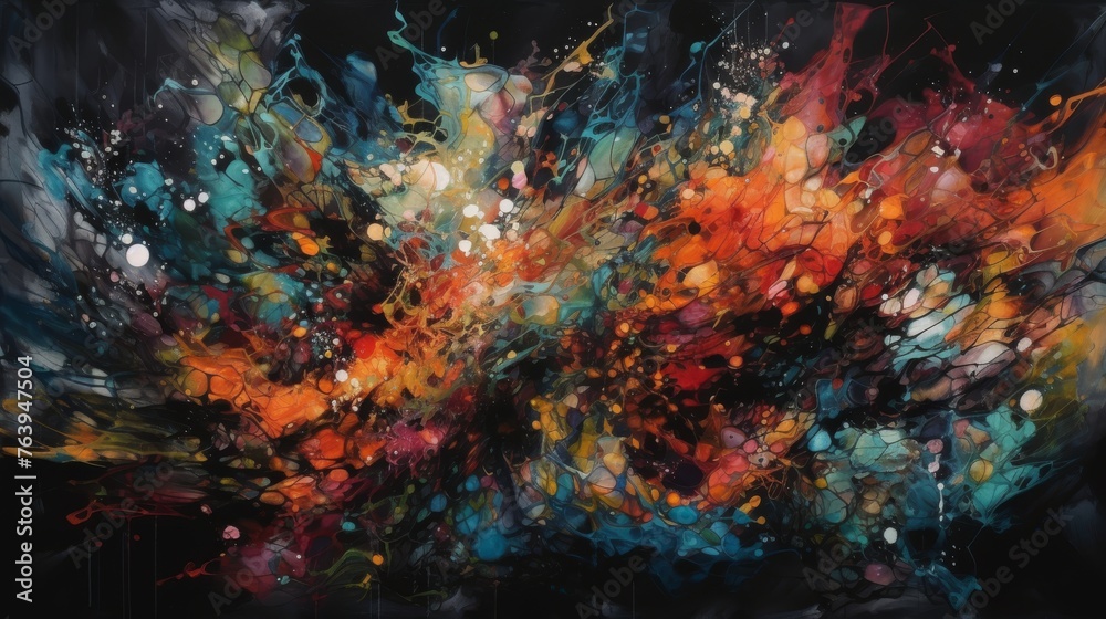 Fototapeta premium A dynamic abstract painting featuring a burst of colors suggesting movement and vibrancy, perfect for modern decor