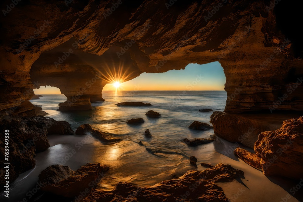Sea Caves beach cave sun horizon