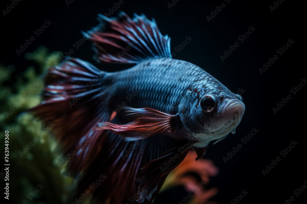 Fototapeta premium Vivacious, portrait, Betta Fish сreated with Generative Ai