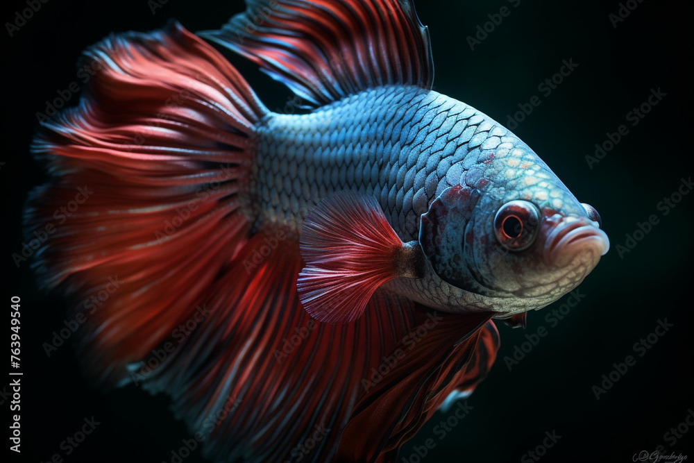 Fototapeta premium Vivacious, portrait, Betta Fish сreated with Generative Ai