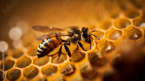 effulgent, macro, honeycomb and bee сreated with Generative Ai © Andrii Yablonskyi