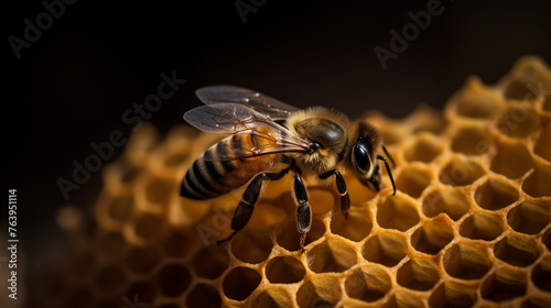 effulgent, macro, honeycomb and bee сreated with Generative Ai