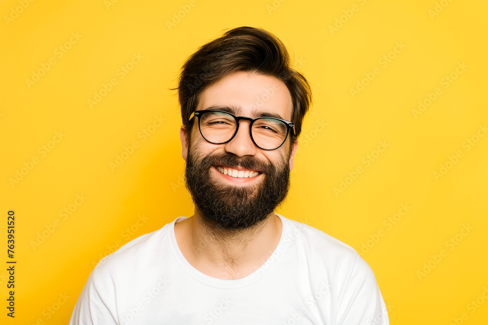 Portrait of a smiling bearded man in eyeglasses looking at camera isolated over yellow background
Portrait of a smiling bearded man in eyeglasses looking at camera isolated over yellow background