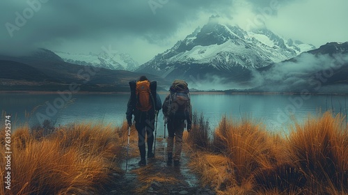 Hiking in the mountains wit...