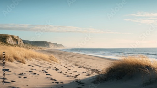 The peaceful beach and the golden sand dunes how they create a magical atmosphere