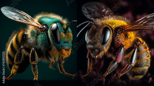 A Close-up of a Bee Collecting Pollen сreated with Generative Ai © Andrii Yablonskyi