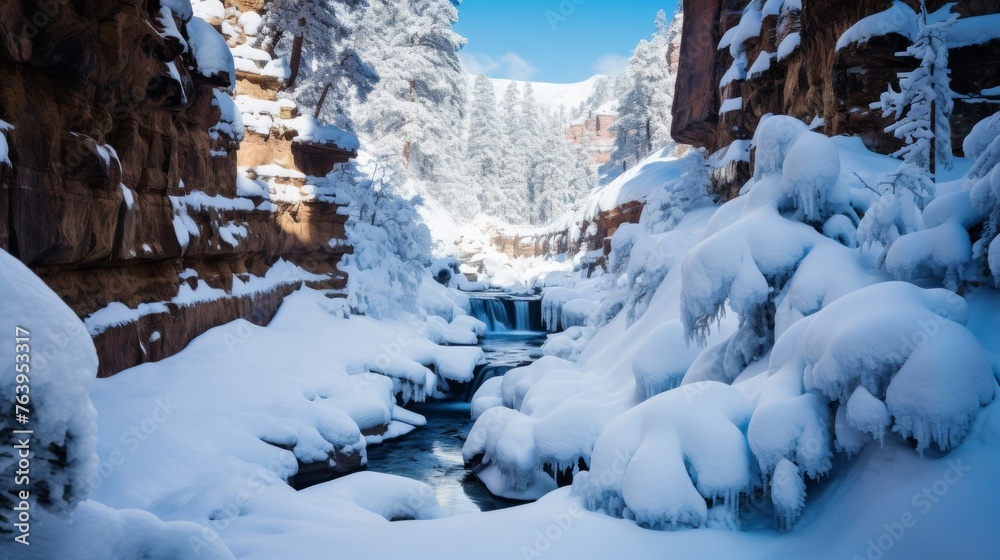 Stunning and scenic canyon landscape in winter Stunning and scenic canyon landscape in winter