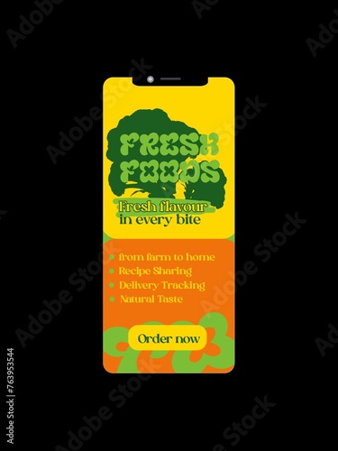An interface of food delivery app on a mobile screen