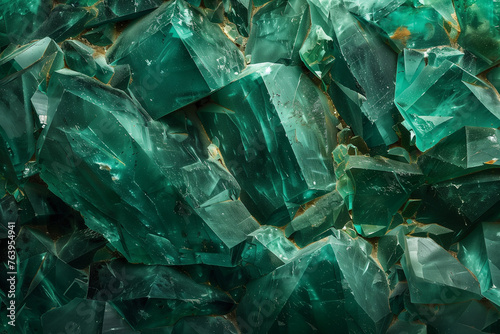 green gem crystals background, top view