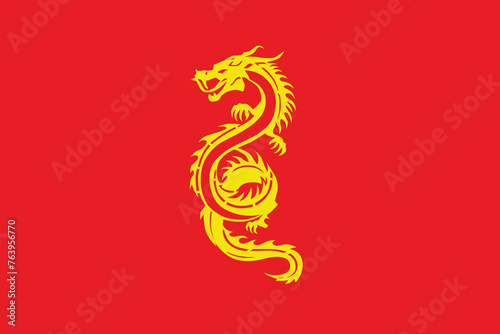 A golden dragon paper cut on a red background
