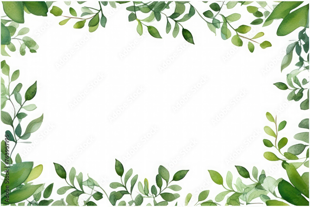 delicate frame with green spring leaves on a white background. wedding or birthday invitation card