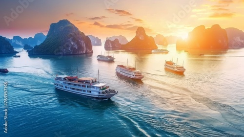 Ha long bay unesco world heritage site with limestone islands and emerald waters in vietnam