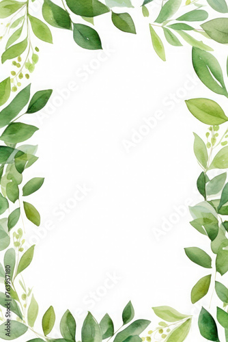 delicate frame with green spring leaves on a white background. wedding or birthday invitation card