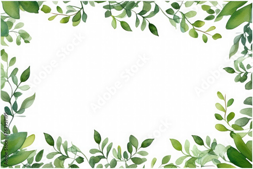 delicate frame with green spring leaves on a white background. wedding or birthday invitation card © Svetlana
