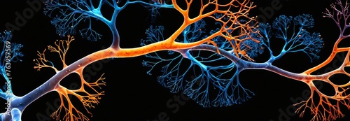 This image vividly captures the branching patterns of dendritic trees, essential for neuroscientific studies on synaptic connectivity and brain function.