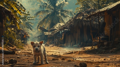 Puppy frolicking in an indigenous village its playful barks blending with the scent of fresh mint and the sizzle photo