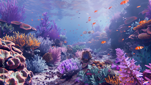 Bustling underwater coral reef ecosystem
