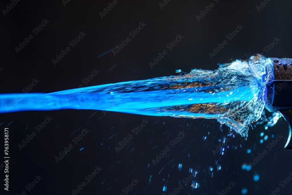water gun firing blue liquid stream - obrazy, fototapety, plakaty 