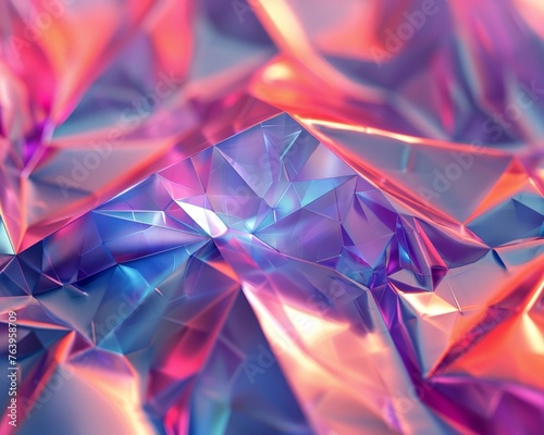 Holographic Hues envelop Neon Origami their Crystalline Contours sharp against the softness of Textured Triangles