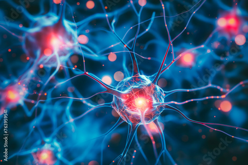 Background from nerve cells or neural networks with cell activity between each other. Neurology and the nervous system concept and showcase