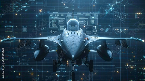 Design a fighter jet blueprint showcasing state-of-the-art avionics technology