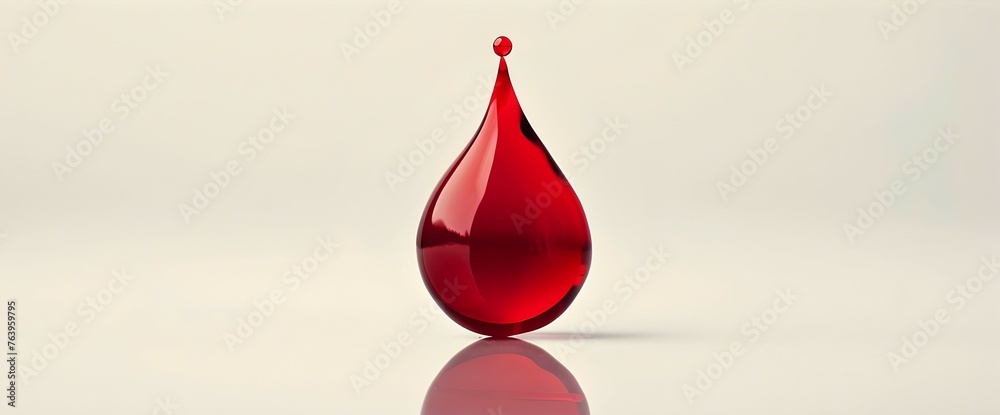 Fototapeta premium Symbolic Blood Drop Representing the Importance of Blood Donation on a Minimalistic White Background