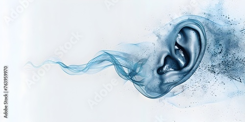 Ear with Sound Wave - Hearing Health and Protection Concept on White Background photo