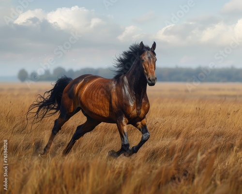 Horse Gallop a majestic horse in full stride across a field mane flowing with the wind embodying freedom and speed