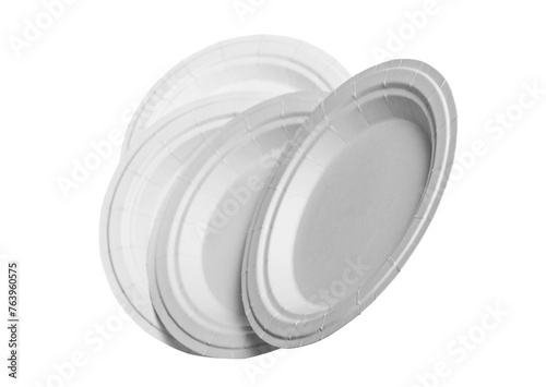 Set cardboard disposable plate, isolated on white, eco friendly, clipping path