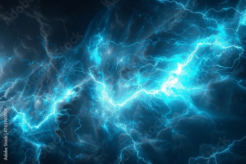 Blue plasma waves electric and glowing form the centerpiece of a wallpaper design illustrating the art of lightning in space