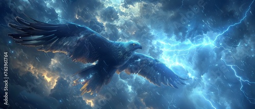 Thunderbird the mighty spirit of the storm wings spread wide a dance of lightning and thunder across the sky