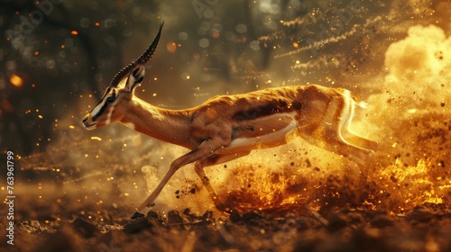 Springbok is leap an elegant arc against the backdrop of a diabolic macropyre a contrast of grace and destruction