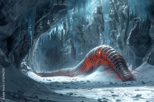 Centipede navigates the ice wall is crevices a world apart from the bull shark is domain yet linked by a tour guide is tales of envy and survival © Pornarun