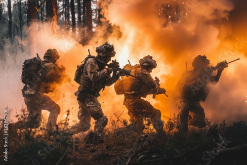Special forces soldiers during a rigorous training exercise, showcasing their physical endurance and tactical skills