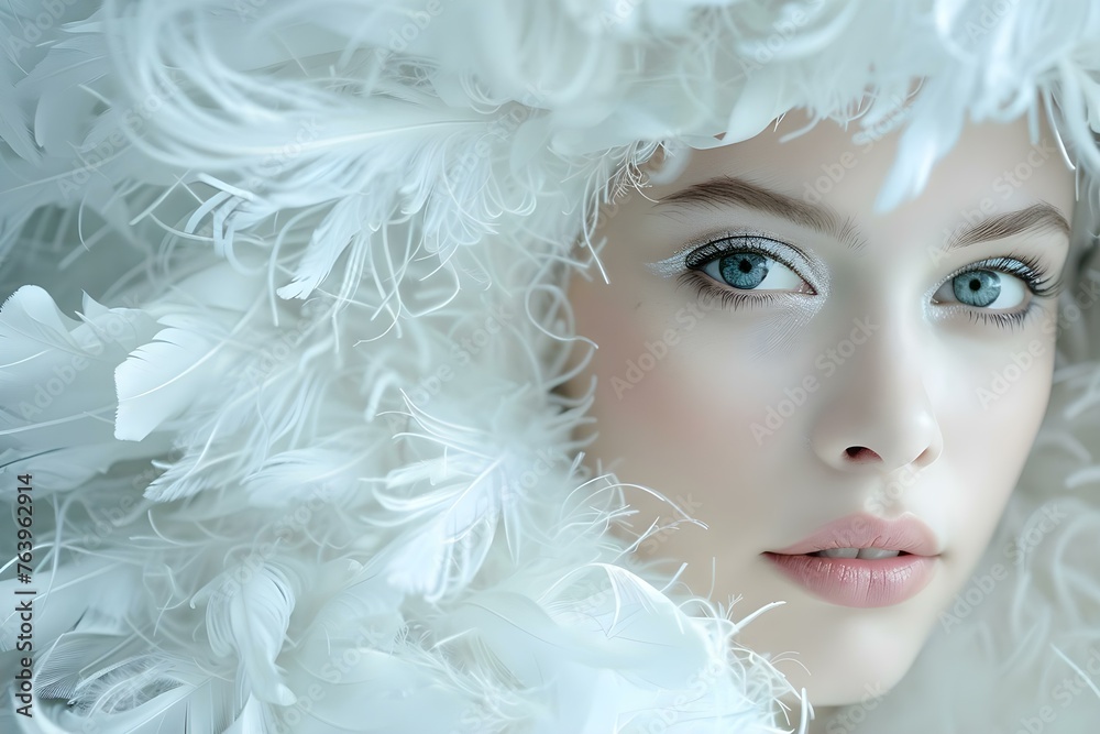 Professional White-themed Makeup Look for Women with Copy Space. Concept Makeup, White-themed, Professional, Women, Copy Space