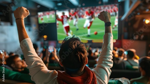 Exhilarating Moment at a Sports Bar During Soccer Match