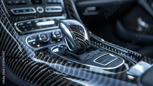 Interior view focusing on gear shift in a luxury car © SashaMagic