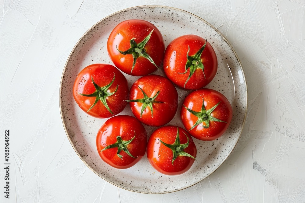 Top-View Minimalist Red Tomatoes on White Plate and Background
Top-View Minimalist Red Tomatoes on White Plate and Background