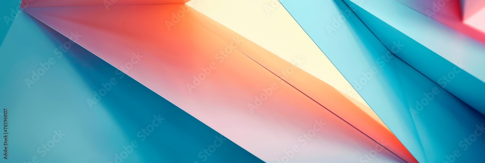 Abstract pastel blue paper texture background with minimalist geometric shapes and lines in peach and orange hues. Generative AI
