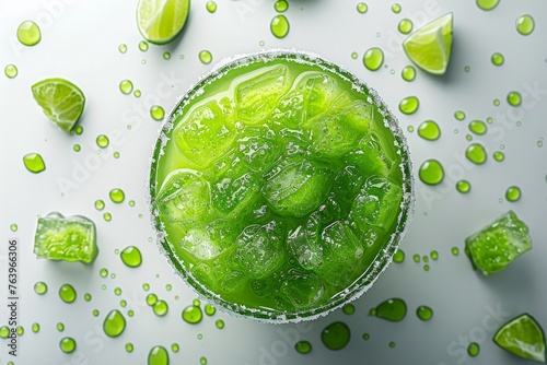 Top-View Minimalist Lime Green Margarita in Salt-Rimmed Glass