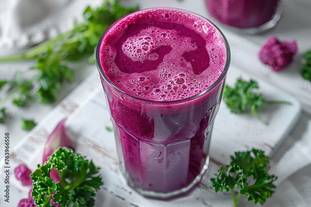 Top-View Minimalist Rich Purple Smoothie in Tall Glass

